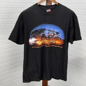 Harley Davidson T-Shirt Women Large Black Orange LAS VEGAS NEVADA Biker Moto NWT